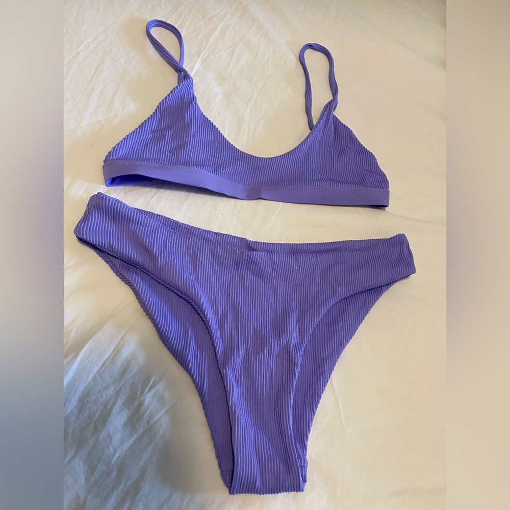 Kulani Kinis Purple Ribbed Bikini Set